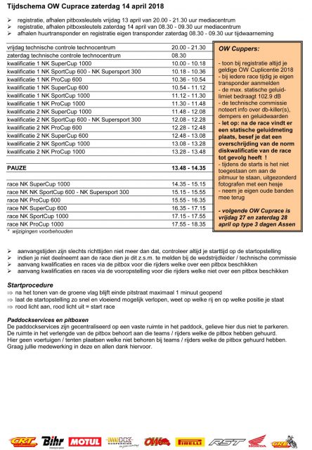 Tijdschema 14-04-2018